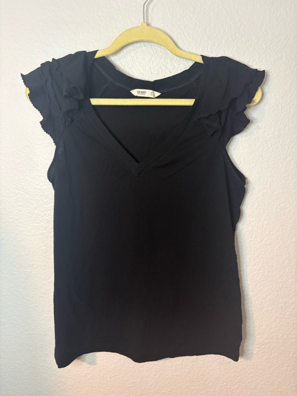 Old Navy Black Ruffle Sleeve V-Neck Tank